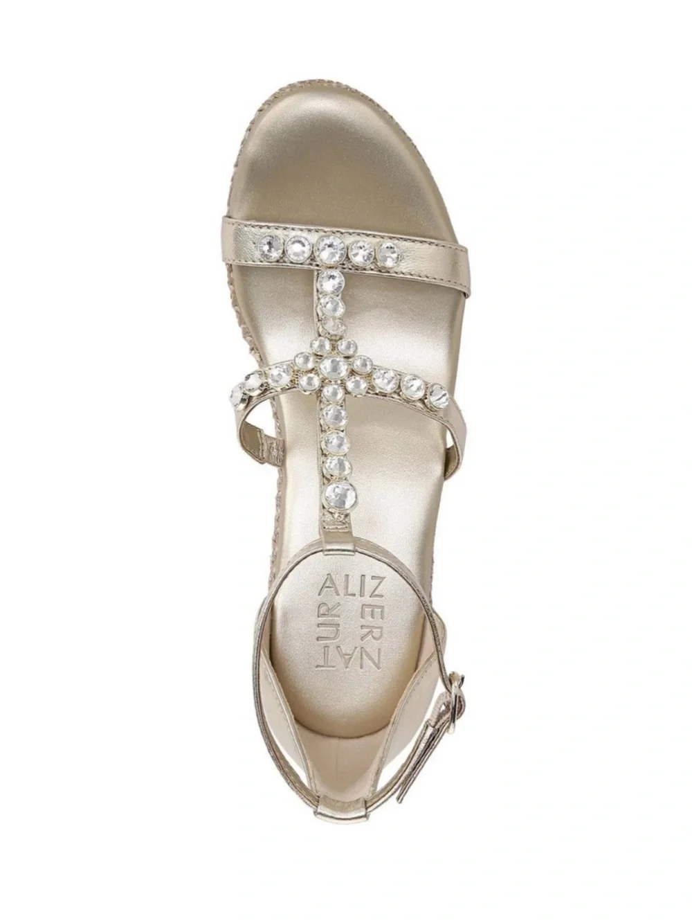 NWOB Naturalizer Serena Strappy Wedge Sandals Champagne With Rhinestones Size 6